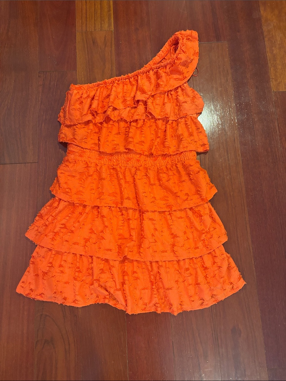 LC Lauren Conrad Orange Textured Dress with Ruffle Trim